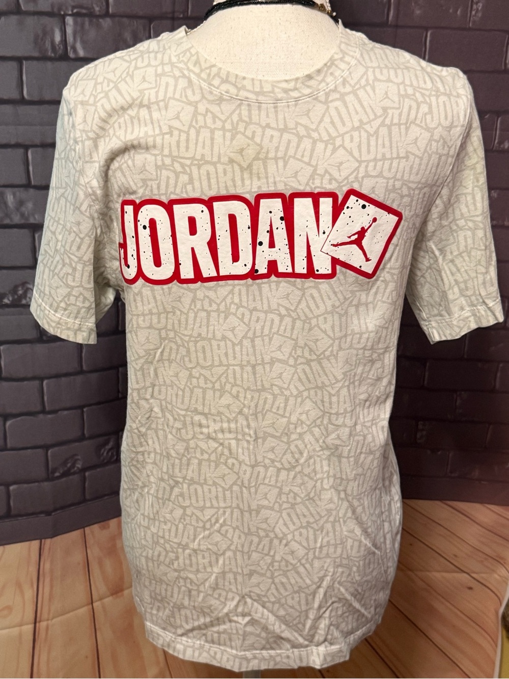 Jordan White Tee with Red Logo Graphic
